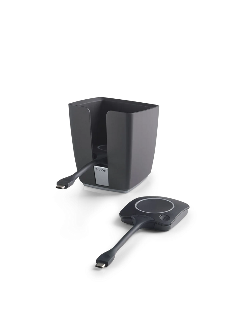 Barco Two ClickShare Gen 4 USB-C buttons and a ClickShare tray